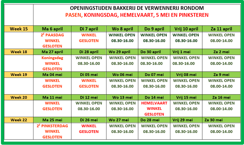 Klik hier voor de aangepaste openingstijden